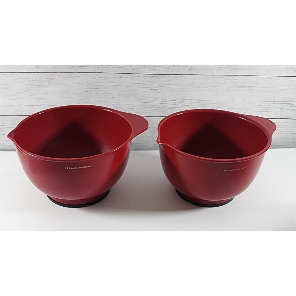 SET 2 KITCHEN AID EMPIRE RED NESTING MIXING BOWLS 3.5 2.5 QUART WITH POUR SPOUT